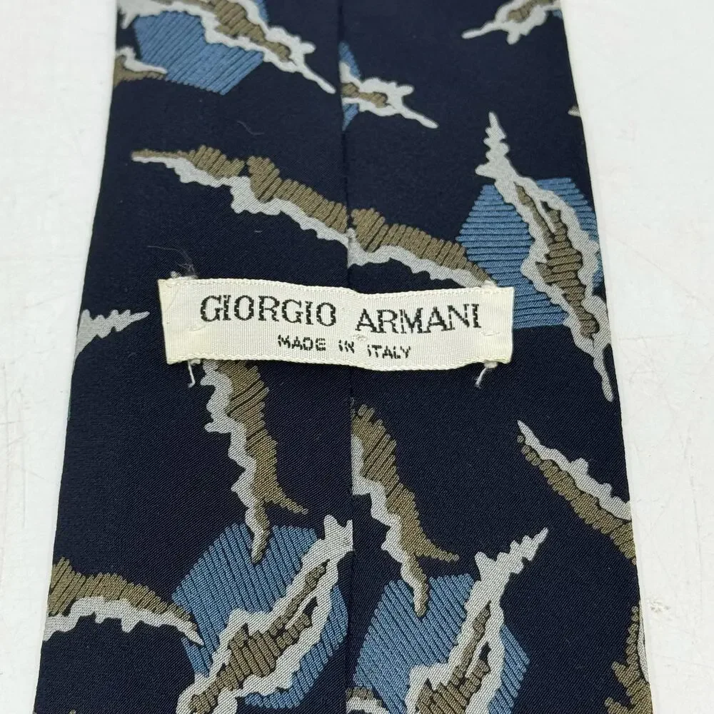 Vintage GIORGIO ARMANI Navy Abstract Print Silk Neck Tie - Picture 3 of 6
